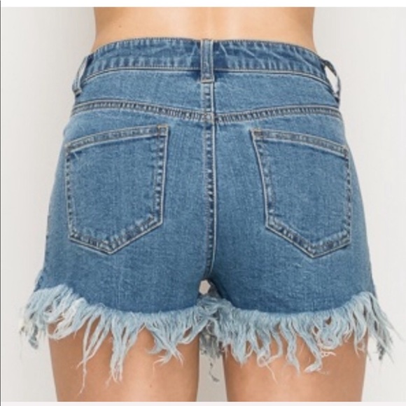 HauteCakes Boutique Pants - High waisted denim frayed blue jean shorts
